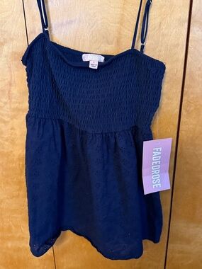 NWT - Faded Rose Navy Smocked Eyelet Spaghetti Strap Tank Top size small
